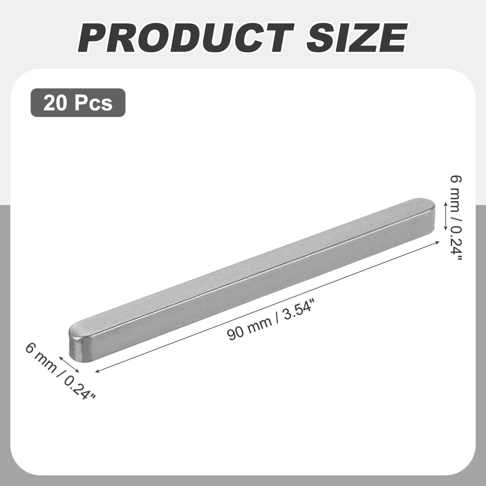 QUARKZMAN 20 Pcs Clavettes Parallèles À Extrémités Arrondies, 90x6x6mm En Acier Au Carbone Pour Arbres De Transmission Assortiment De Clavettes Pour L'Industrie Des Fixations Mécaniques