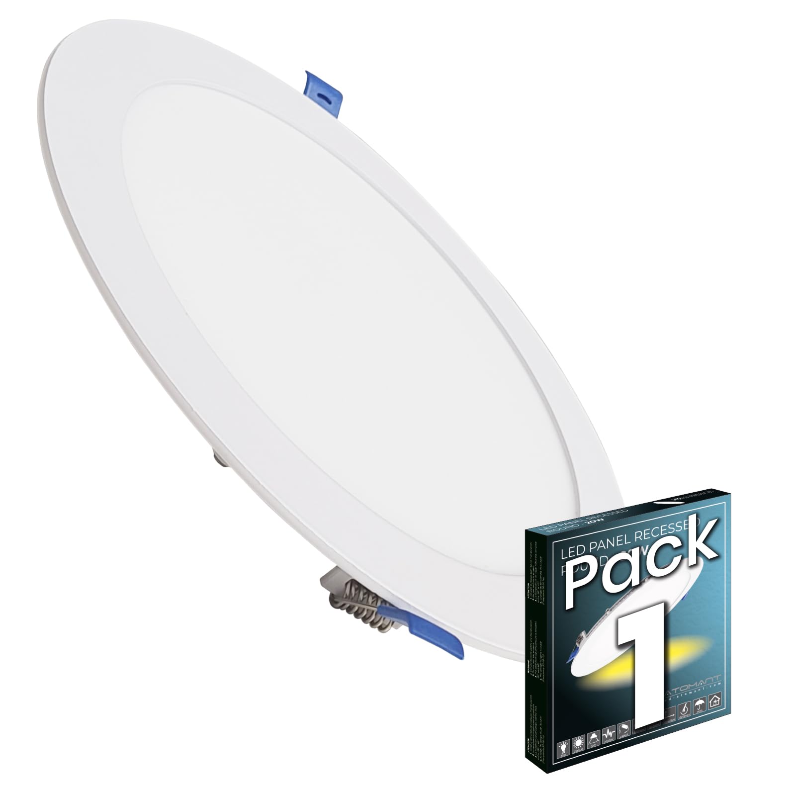LED ATOMANT Downlight LED Panel Extraplano Redondo 220mm 20W, 1800 lumenes, Color Luz Fria (6500K), Corte estandar 200mm, Driver incluido