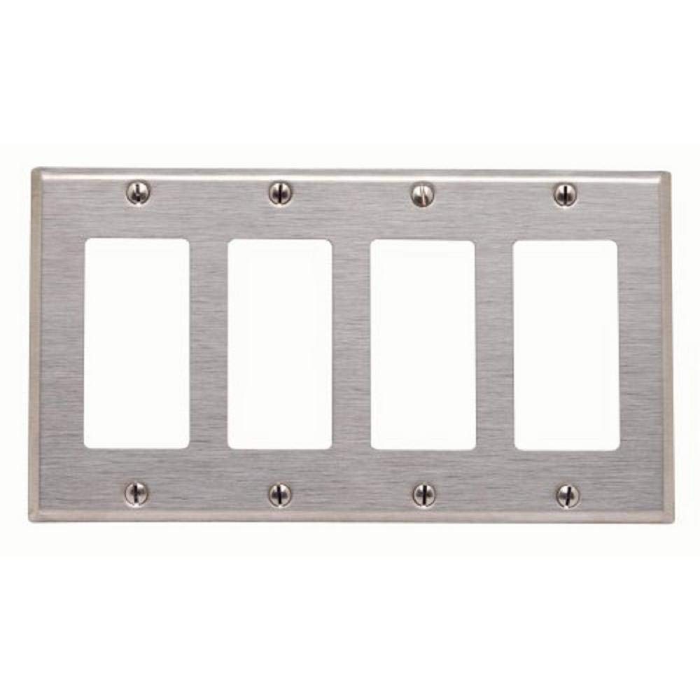 Leviton 4-Gang Decora Wallplate, Standard Size, Non-Magnetic Stainless Steel, 84412-40