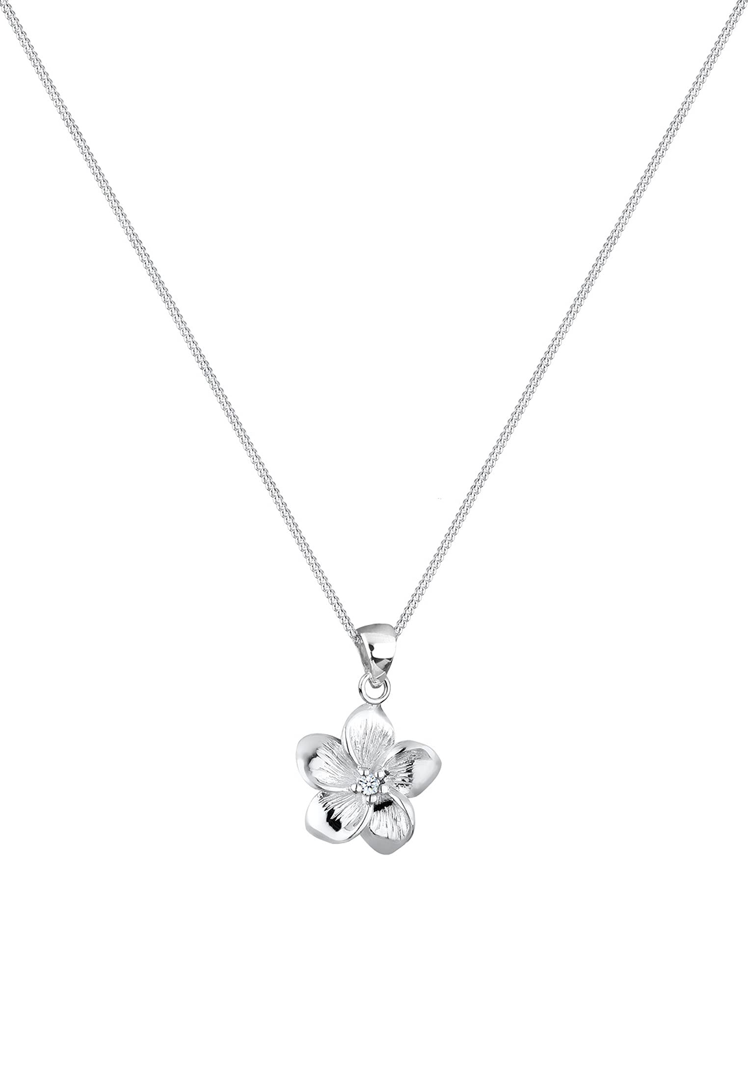 Elli Collana Donne Fiore di Frangipani con Diamante (0.03 carati) in Argento Sterlino 925