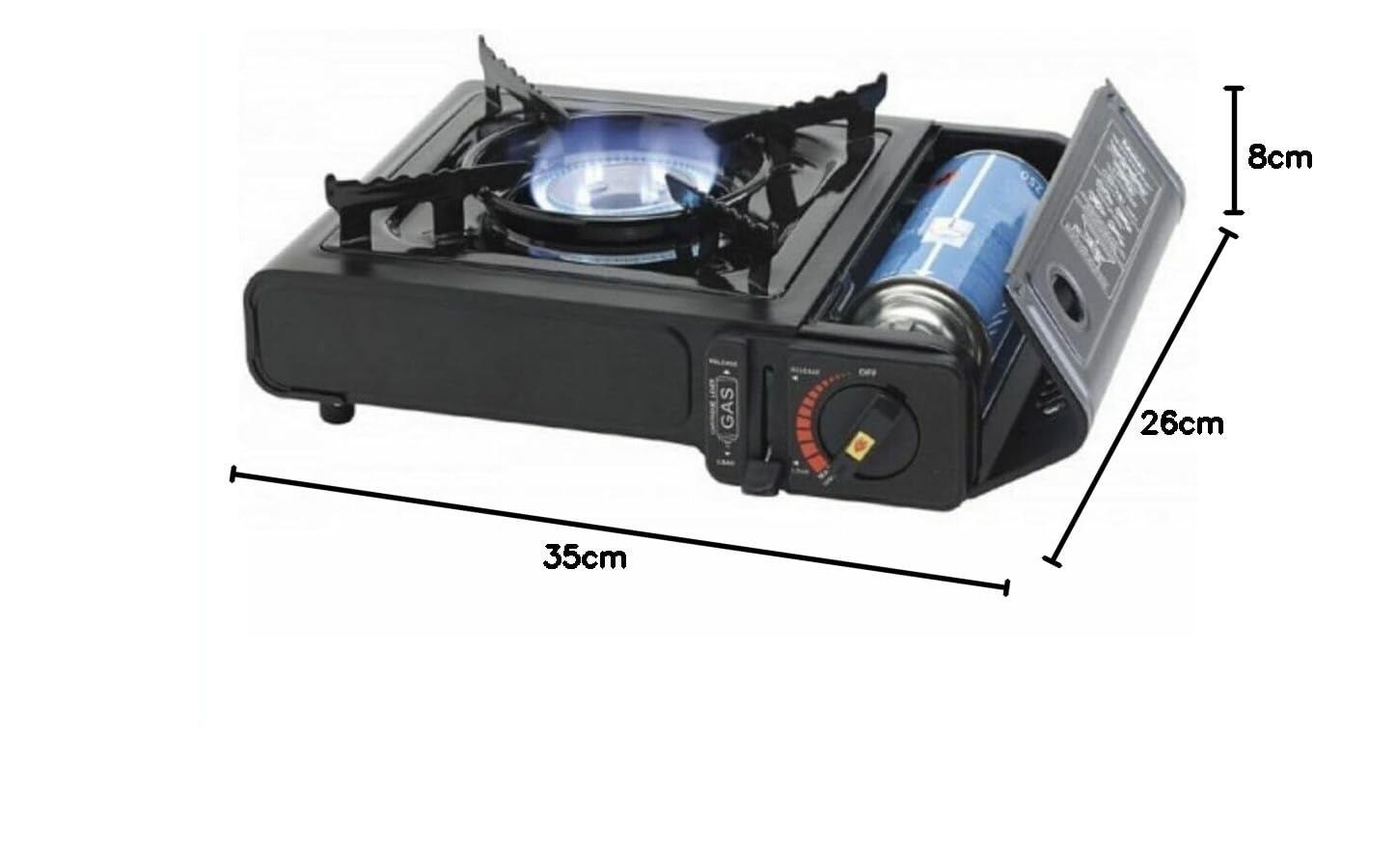 Fornello da campeggio a gas, doppio attacco Bombola GPL o cartuccia Gas Butano, con valigetta portatile, 4 cartucce Incluse, 1 fuoco, potenza 2.200W, fornello outdoor cucina per esterno