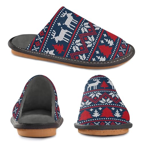 visesunny Women Men's Fuzzy Slippers Plush Warm Winter Christmas Reindeer Pattern Cozy House Slippers Comfy Indoor Shoes2