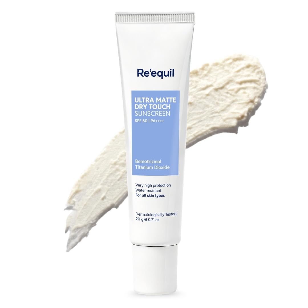 RE' EQUIL Ultra Matte Dry Touch Sunscreen Gel SPF 50 PA++++, Water resistant with Zinc Oxide and Titanium Dioxide 20g
