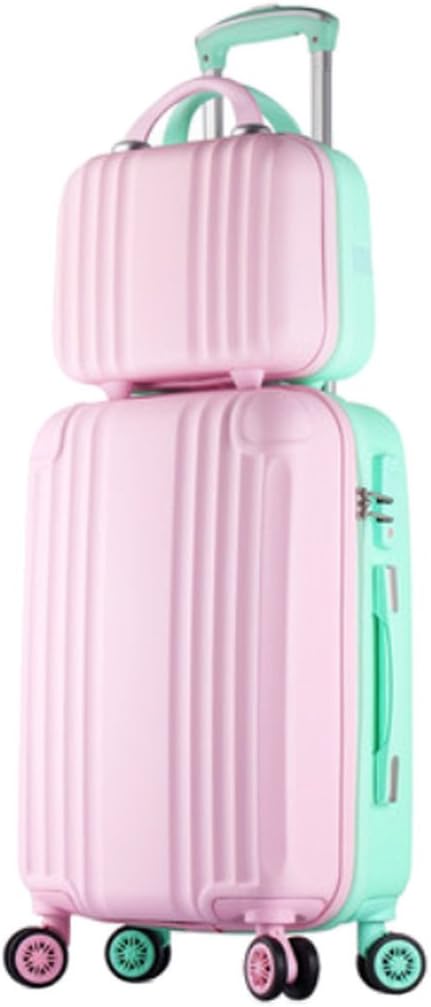 Womens ABS Spinner Luggage Candy Color Hardside Rolling Zipper Suitcase - 26 Inch Pink Front Green Black