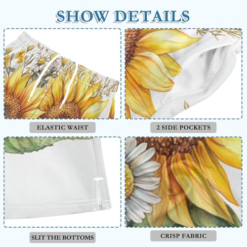 Watercolor Sunflower Daisy Flower Bouquet Boy Casual Shorts Athletic Shorts Pants with Pockets2