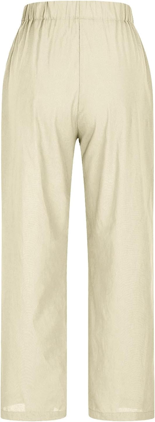 bmkBWO Linen Pants Women Petite Straight Leg Summer Cotton Linen Wide Leg Lounge Pants High Waisted Casual Plus Size Trousers - Image 4