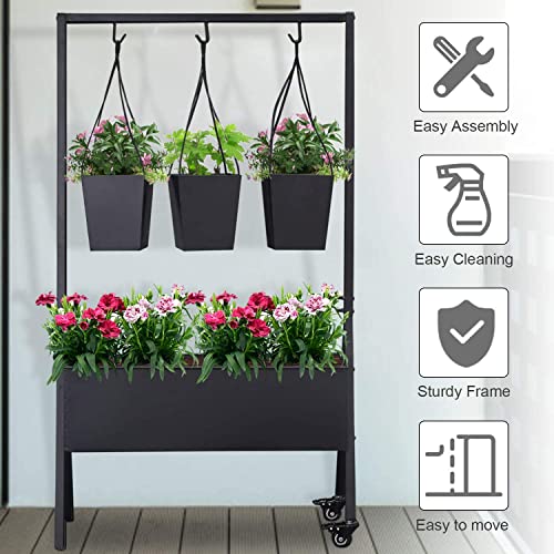 Kinbor Raised Garden Bed, Elevated Planter With 3 Planters & Wheels, Outdoor Patio Standing Planter For Plants Vegetables Flowers Herbs #TOP4