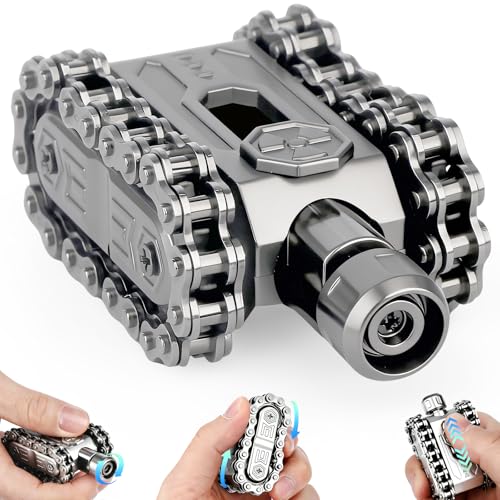 Image of Fidget Slider Chain Spinner 4 in 1 Heavy Duty Tank Hand Roller Toy, Tactile Clicking Sound Haptic Fidget Toy, EDC Anxiety Focus Sensory Tool Gift for Men Teen Boy, Silvery /Metal