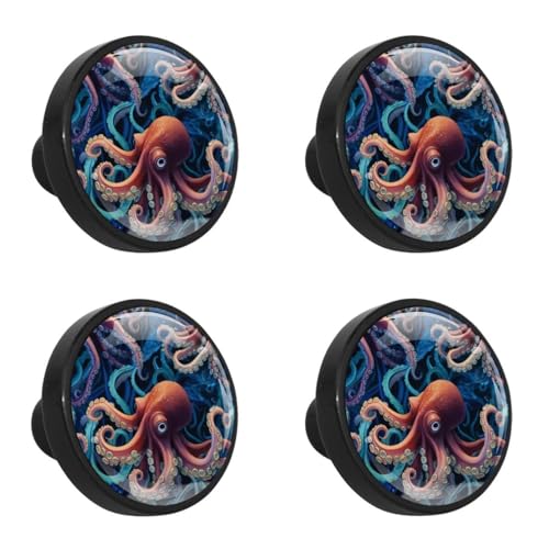 NUEAHEDN 4 Pieces Dresser Knobs for Drawer Cartoon Octopus Kitchen Cabinet Knobs Round Door Pull Handle for Home Nursery Furniture Cupboard