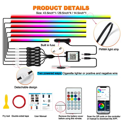 Jushope Interior LED Strip Lights 6 in 1
