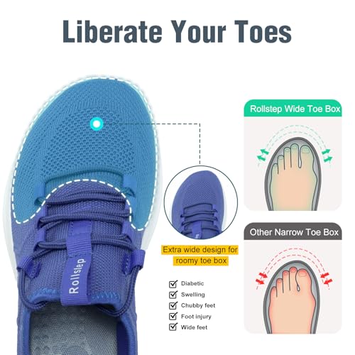 Image of Wide Toe Box Shoes Women Extra Wide Width Sneakers Air Cushion Road Running Shoes Ultra Light Tennis Gym Workout Training Shoes Breathable Walking Shoes with Arch Support