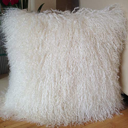 NATURAL WHITE 45 * 45CM GENUINE MONGOLIAN SHEEPSKIN LAMB WOOL FUR CUSHION COVER