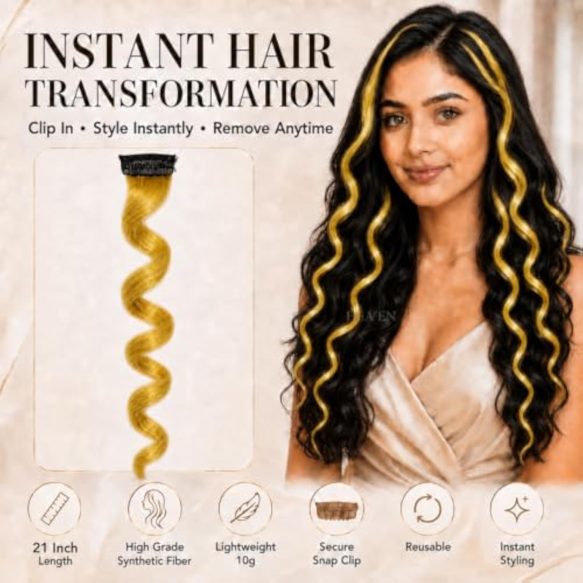 21 Inch Curly Colored Hair Streak Clip-On Extensions