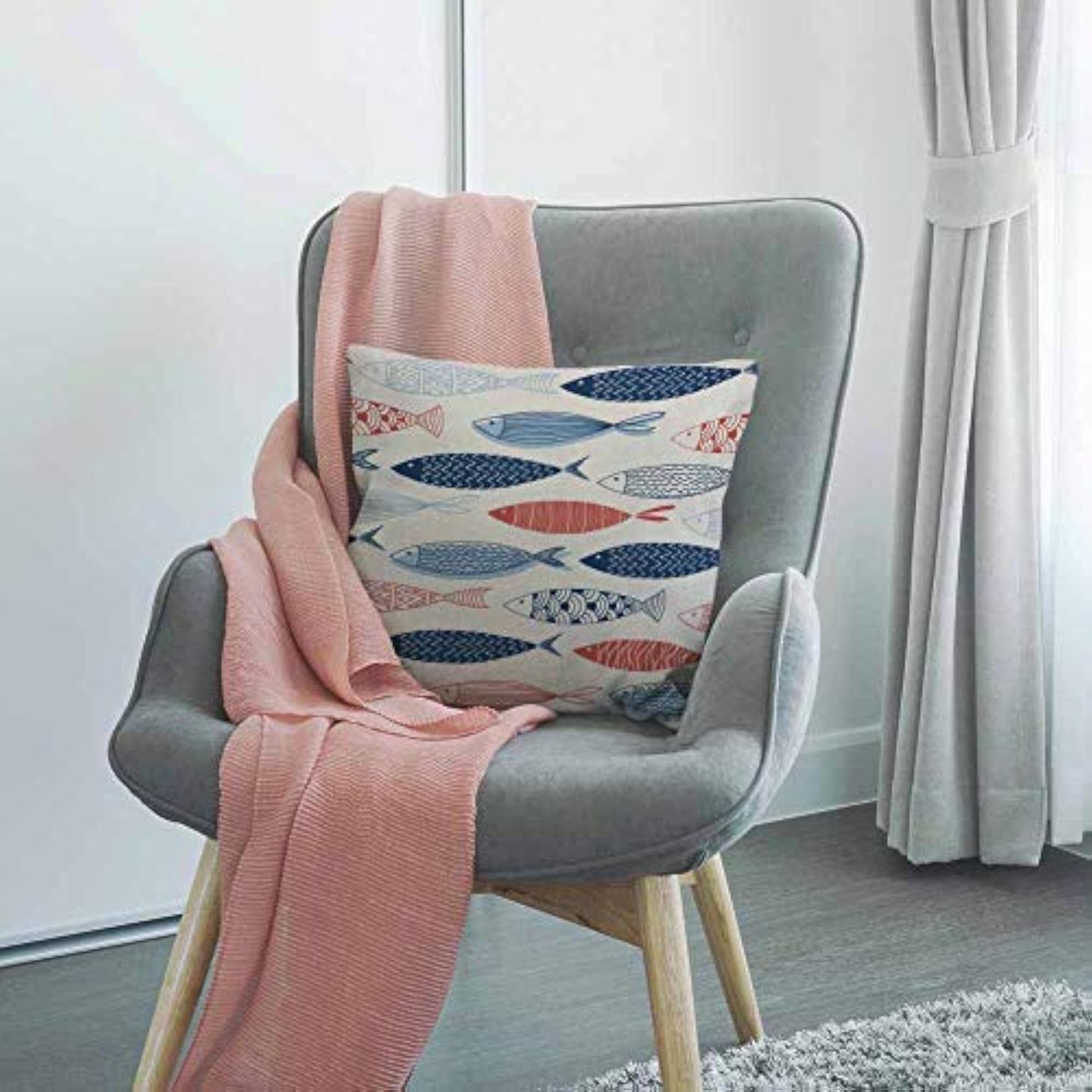 Fish Pattern Cushion Cover, Decorative Throw Pillow Case