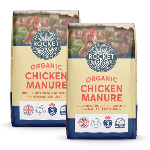 RocketGro Organic Chicken Manure 2 x 20L High-Nitrogen Natural Fertilizer Fine Grain Texture Easy to Mix Fast-Acting Ideal for Flower Beds Vegetable Beds Compost Blends