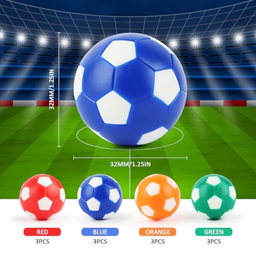 VFANDV 12 Stück Tischfußball, 32mm Tischfußball Kickerbälle, Tabletop Football aus ABS, Tischfussball Bälle Ersatzbälle für Erwachsene und Kinder Fußball Tisch Spiel Bedarf - Orange/Blau/Grün/Rot