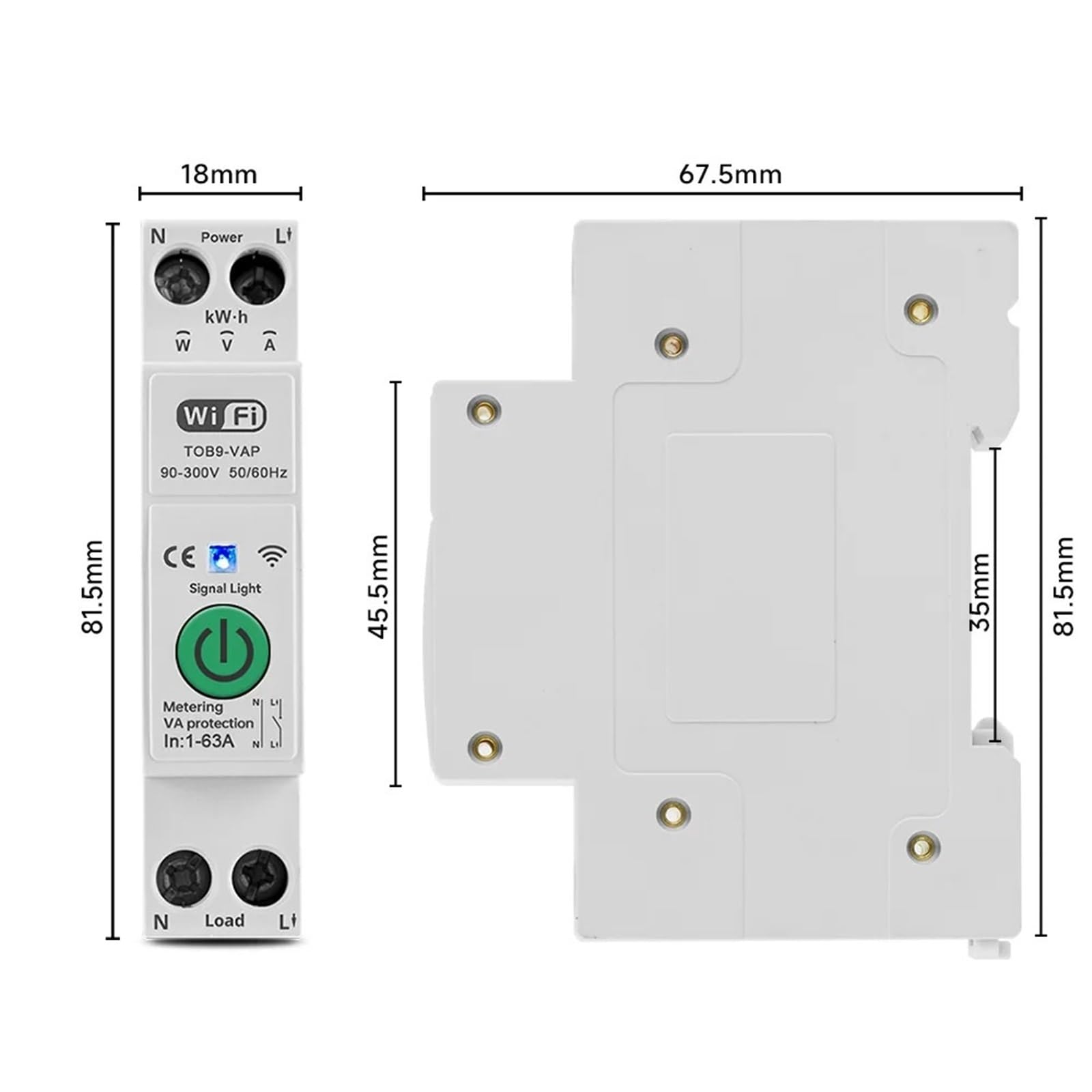 Interrupteur intelligent WIFI 63 A 1P, relais temporisé de surveillance et de mesure de puissance for maison connectée, télécommande sans fil(STM-63M Metering,20A)