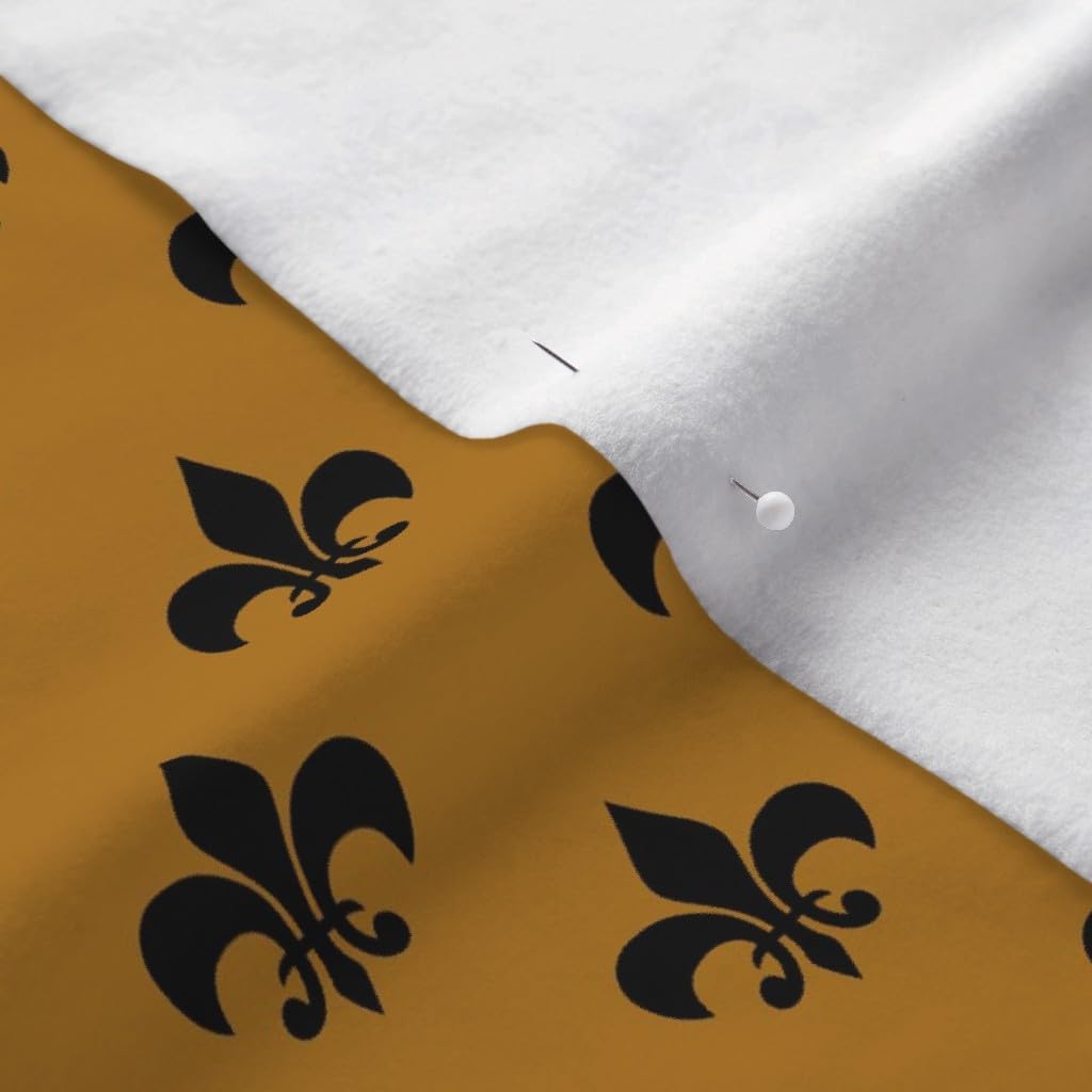 Spoonflower Fabric - Black Fleur Lis Antique Gold French Power Printed on Polartec(R) Fleece Fabric by The Yard - Sewing Blankets Loungewear and No-Sew Projects