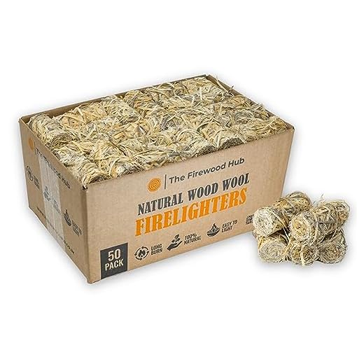 50 encendedores de lana de madera para un encendido seguro, limpio e inodoro de leña y quemadores de leña, barbacoas, hornos de pizza y más. El iniciador de fuego perfecto para cualquier ocasión.