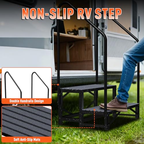 Image of 2-Step RV Steps with Dual Handrails, Heavy Duty Steel, 660 LBS Max Load