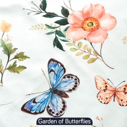 Image of HOKIPO Sofa Cover with Tassel for 1 Seater Sofa | Full Protection for Seat and Back | Printed Holland Velvet Fabric | 'Whispers of Nature' (160x60 cm), Pastel Butterfly Meadow (IN-1125-D2)