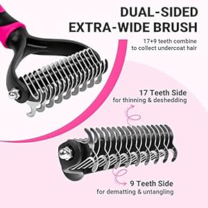   MIU-COLOR-Pet-Grooming-Brush-2-Sided-Undercoat-Rake-for-Dogs-Cats-Professional-Deshedding-Brush-and-Dematting-Tool-Effective-Removing-Knots-Mats-Tangles-for-Cats-Dogs-Extra-Wide-Pink