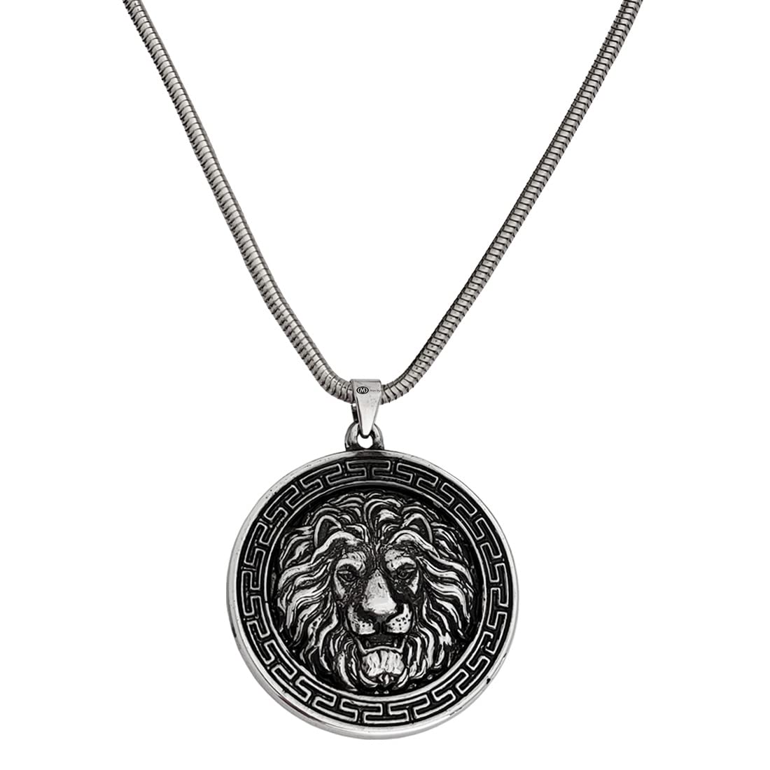 M Men Style Modern Oxdised Silver King Lion Head Silver Stainless Steel Locket Pendant Necklace Chain For Mens
