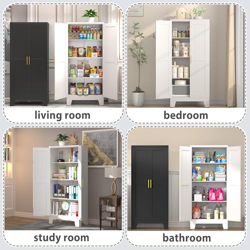 Image of GAIOUS 61.02 inch Pantry Cabinet, Kitchen Pantry Storage Cabinets with Adjustable Shelves and Feet, White Pantry Storage Cabinet for Kitchen, Dining Room, Living Room and Bathroom (White) Metal