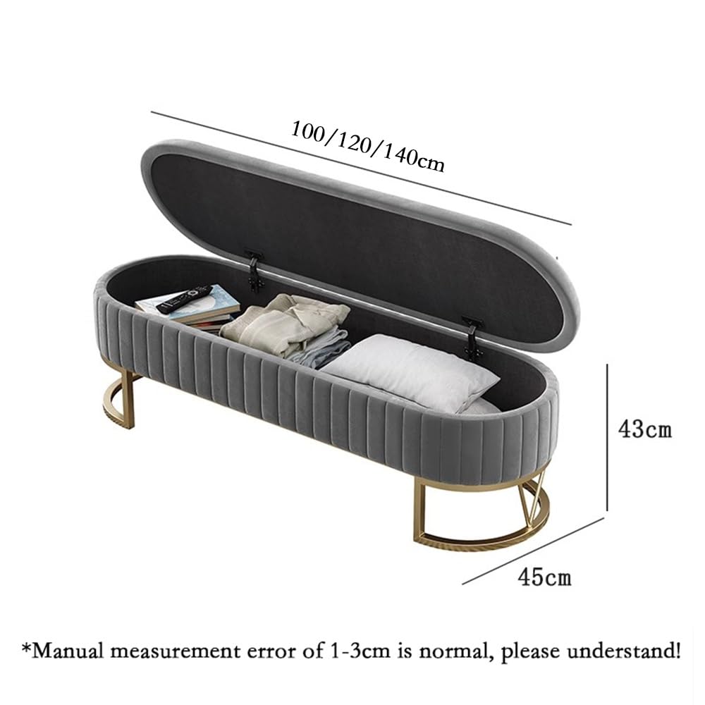 Moderno Banco de Almacenamiento tapizado con Patas de Metal, Moderno Banco de Almacenamiento for la Entrada de la Sala de Estar. Decorativo(Grey,Grande)