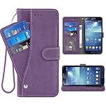 ELISORLI Compatible with Samsung Galaxy S4 Wallet Case Wrist Strap Lanyard Leather Flip Card Holder Stand Cell Accessories Full Body Phone Cover for Glaxay S 4 Gaxaly 4S Galaxies GS4 I9500 Men-Purple