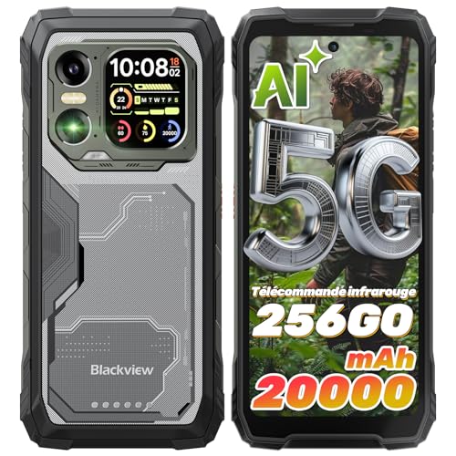 Blackview Xplore 1 5G Portable Incassable, Ecran Secondaire, 20000mAh, Dimensity 7050, Android 15, 36Go+256Go/2TO, 64MP+20MP Nocturne, 6,78