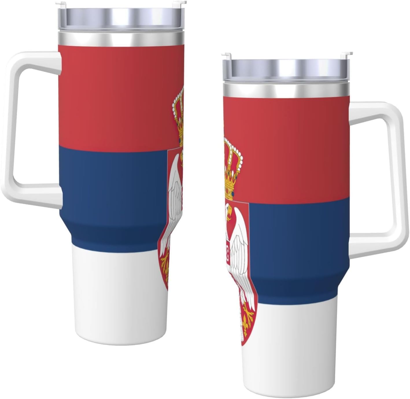 40 OZ Flag of Serbia Print Ice Bully Cup with Handle Straw Lid Straw,Stainless Steel Tumbler Coffee Cup