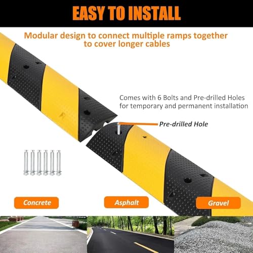 Image of 3.3FT Rubber Speed Bump 2 Pack, Heavy Duty Traffic Calming Ramp for Road 25000 Lbs Capacity, 39.6 Inch Recycled Speed Bump Cable Ramp with 2 Channel for Driveway Asphalt Concrete Gravel Road | 2 Pack, 25,000 lbs Heavy Duty Industrial Grade Ramp with Dual Cable Channels for Parking Lots HOA Communities School Zones