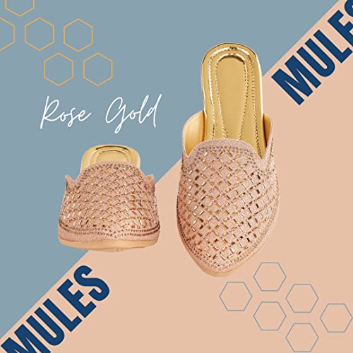 Image of Bellies for Women |Slip on Juttis Soft Padded |Stonework Mules for Ladies| Sparkling Upper |Back Open Casual Flats| Stylish Footwear Sandals for Ladies|Punjabi Mojari Half Shoes