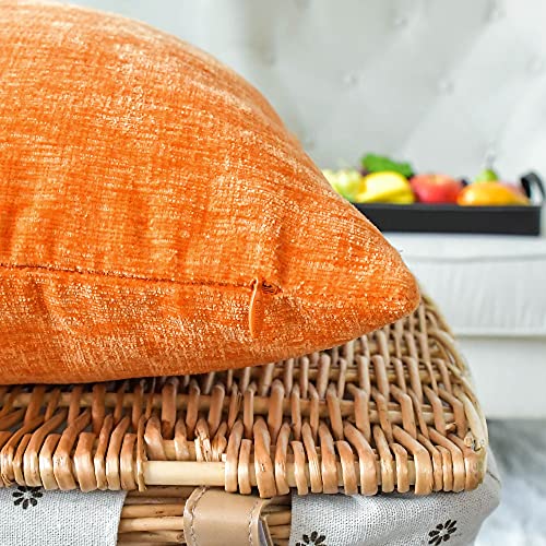 Image of CaliTime Pack of 2 Cozy Throw Pillow Covers Cases for Couch Sofa Home Decoration Solid Dyed Soft Chenille 18 X 18 Inches Bright Orange