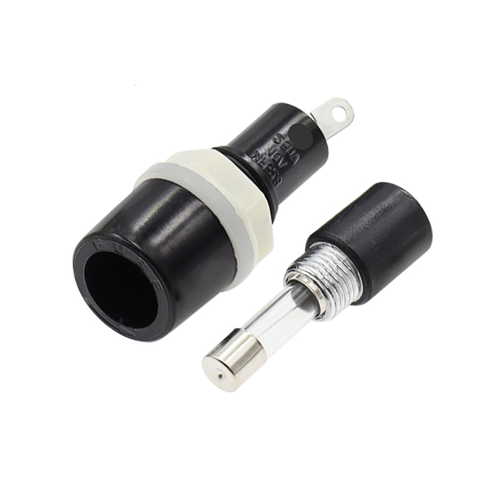 MF-528 5 x 20 mm czarny uchwyt bezpiecznika płaskiego z nakrętką krzyżakową, 10 A, 250 V, 20 sztuk (0,63A)