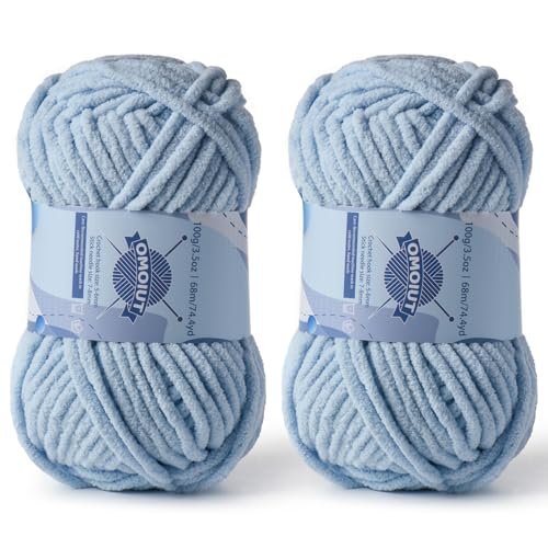 Image of 2 Pack Chunky Chenille Yarn for Crocheting, Baby Yarn for Crocheting Soft Blankets, Bulky Yarns for Crochet Amigurumi, 200g (148.7yds) Fluffy Velvet Yarns for Hand Knitting (2 Sky Blue)