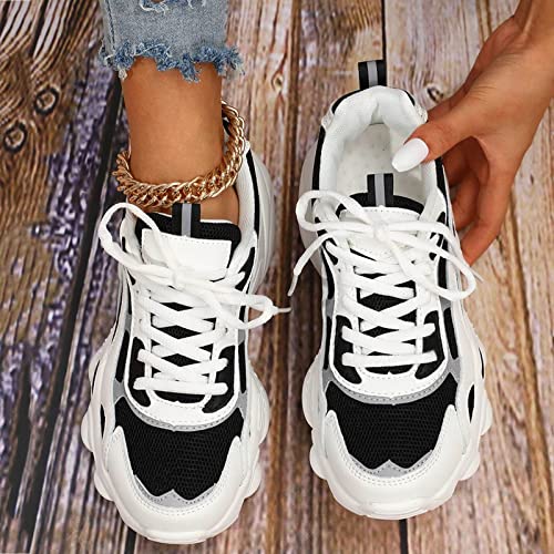 CsgrFagr Women's Shoes Women Lace Up Running Shoes Sports Shoes White Sneakers (Black, 8)3