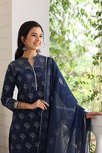 Image of Vaamsi Women's Pure Cotton Floral Printed Straight Kurta Set with Dupatta | kurta sets for woman