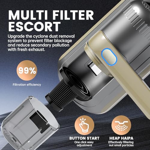 Image of PATO Mattress Vacuum Cleaner, Wireless Handheld Bed Vacuum Cleaner with UV-C Light, HEPA Filter and Ultrasonic Vibration, 12KPa, Suitable for Beds, Sofas, Car Seats, Carpets (Golden)