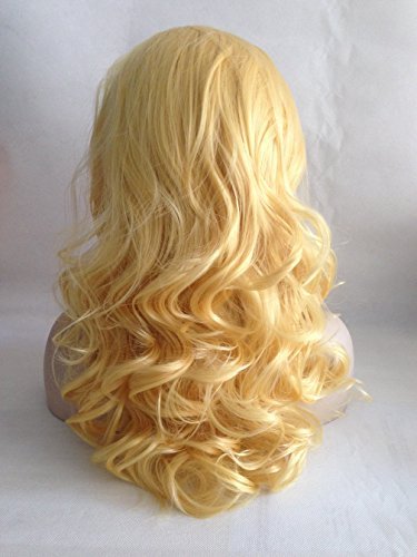 Cupidlovehair Yellow Blonde Wave Medium 18 Inches Heat Resistant Korea Synthetic Fiber Hair Lace Front Wigs Natural