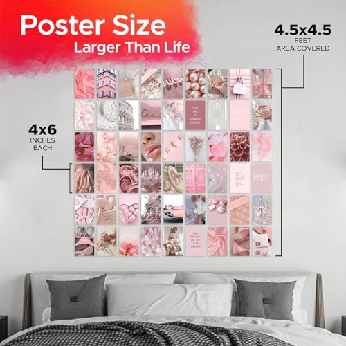 Image of CodersParadise Pink Aesthetic Wall Collage Kit - 54 Premium Thick Cardstock 4x6 Inch Posters for Cute Bedroom, Living Room & Office Decor with Adhesive Glue Dots Included