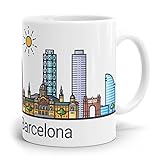 Drucksaal Tasse-Becher-Kaffeetasse-Kaffeebecher-Skyline-Stadt-Städte-Ansicht Skyline Barcelona