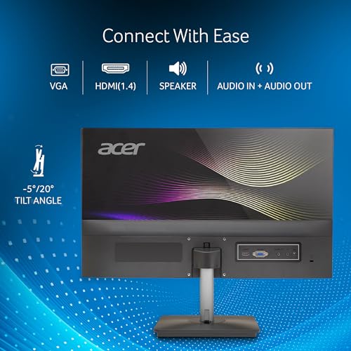 Image of acer RS242Y 23.8 Inch Full HD IPS Ultra-Thin (6.9mm) Backlit LED Monitor I Color Patterned Back Mood Light I Dual Glass Design, Sleek Metal Frame I 1 MS, 120Hz I 1xHDMI 1xVGA I Speakers I Eye Care