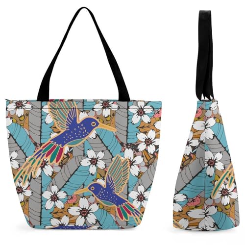 Sac à bandoulière oiseaux et fleurs grand format pour shopping et voyage