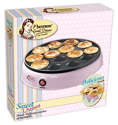 Foto von Bestron Poffertjes Maker im Retro Design, Mini Waffel Pfannkuchen Automat, mit Antihaftbeschichtung, Sweet Dreams, 800 W, Farbe: Rosa