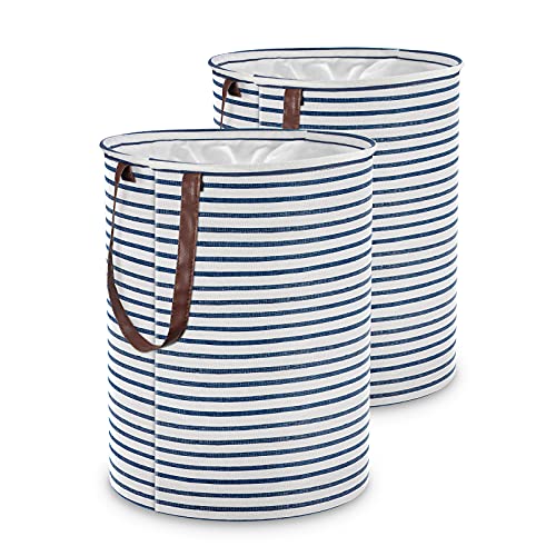 [2 Pack] Yiclick 19 Inches 58L Collapsible Large Laundry Hamper, Waterproof Freestanding Laundry Baskets With Extended Handles, Foldable Dirty Clothes Hamper Baskets For Baby Kids Nursery(Blue Stripe) #TOP16