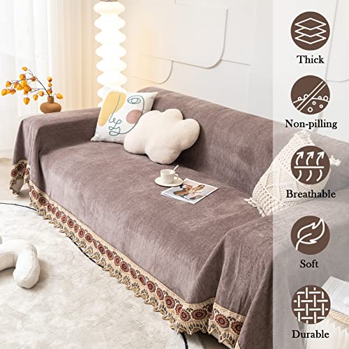 Handontime Dog Couch Cover Brown Couch Covers For 3 Cushion Couch Sofa Chic Floral Edge Sofa Covers, Sofa Slipcovers, Couch Cushion Cover, Sofa Throw Covers, Furniture Covers For Pets, 71"X 134" #TOP2