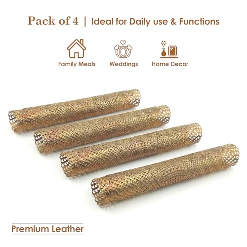 Image of Kuber Industries 4 Pcs Set Leather Side Table Mats | Washable Placemat /Dining Table Mat for Wedding and Family Functions | Chain Design Round - Copper