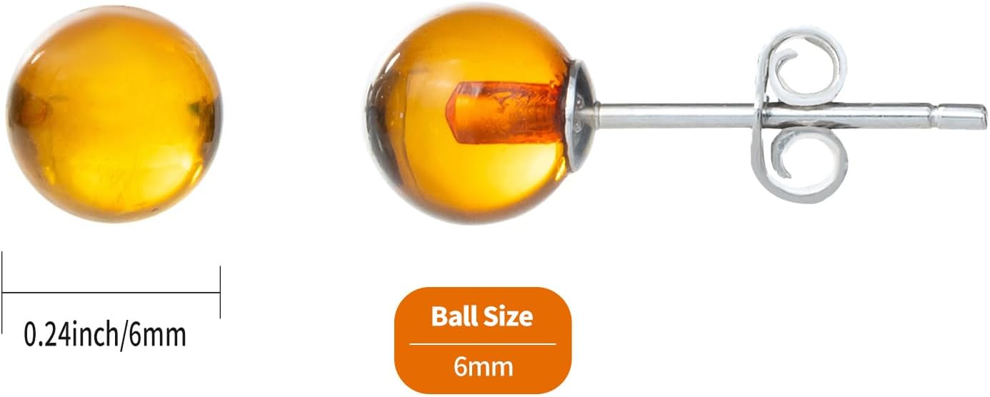 Baltic Amber Sterling Silver Small Stud Ball Earrings for Women - Image 2